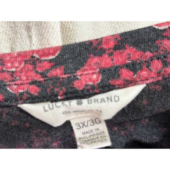 Lucky Brand Blouse Womens Sz 3X Red Black Floral Boho Print 3/4 Sleeve Tunic Top - Picture 3 of 7